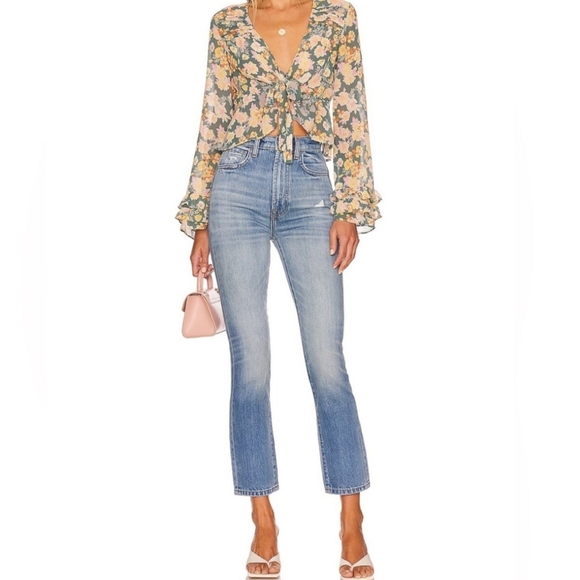 FREE PEOPLE x REVOLVE Maybel Happy Combo Ruffled Tie Front Chiffon Top NWT - Picture 8 of 13